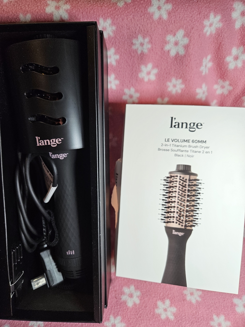 L'ange 2-in-1 Titanium Brush Dryer in Black with Rose Gold Accents